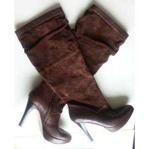 Leather & Suede Tall Platform Heel Boots